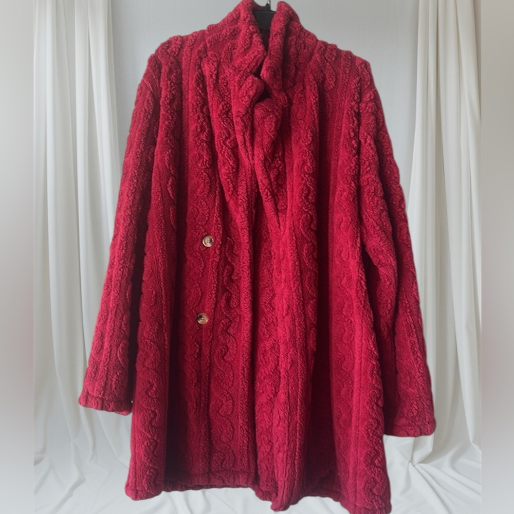 Red Textured Wool-Blend Women's Coat